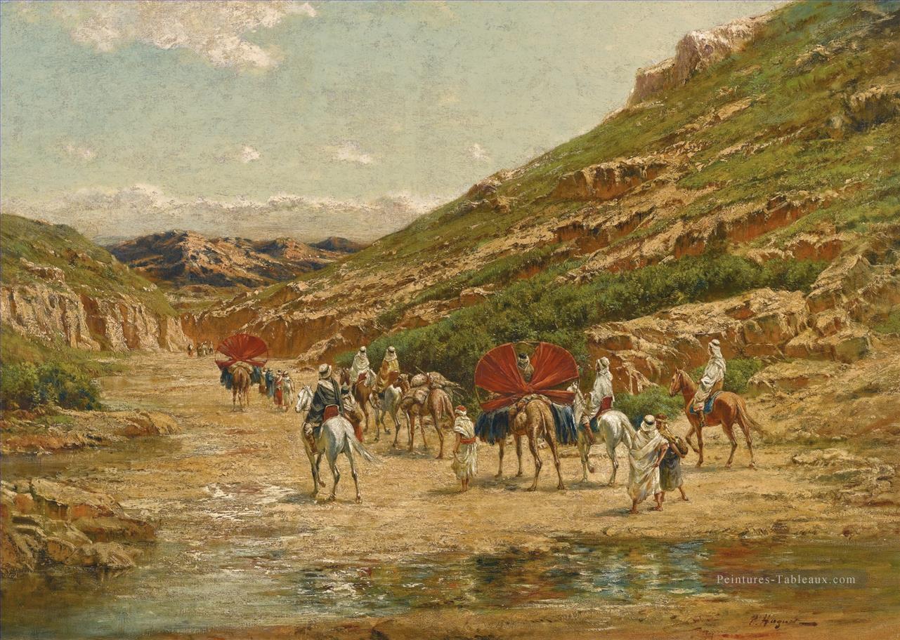 CARAVANE DANS LE DESERT Victor Huguet orientaliste Peintures à l'huile